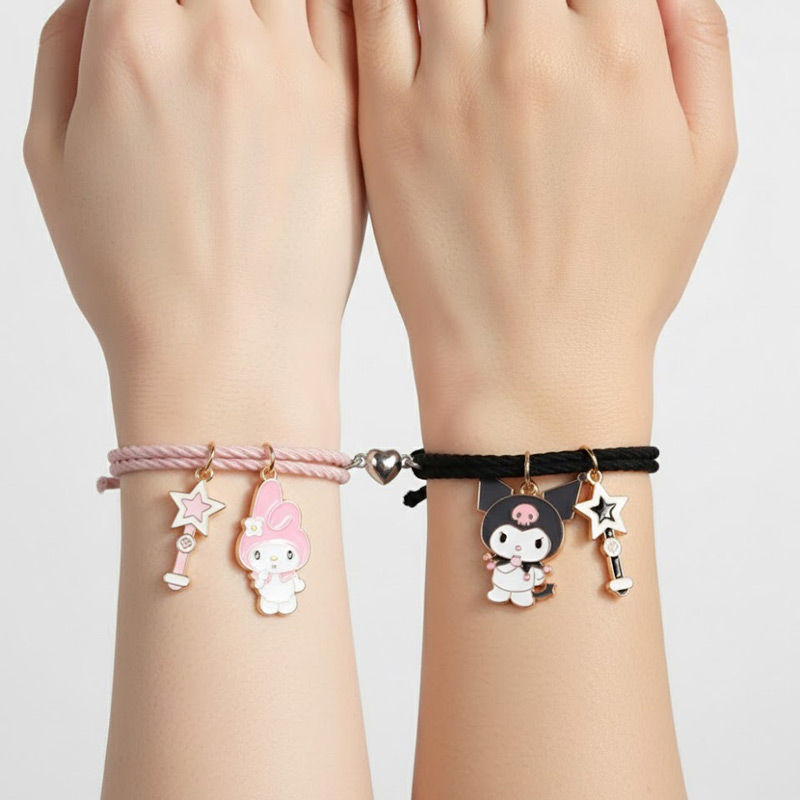 My melody et Kuromi Friendship Bracelet noir et rose