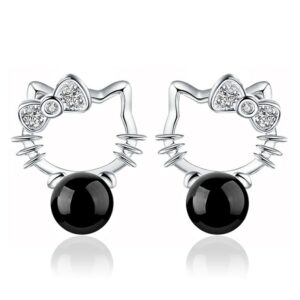 Boucles d’Oreilles Hello Kitty perle noir