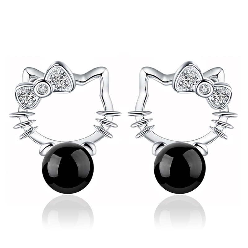 Boucles d’Oreilles Hello Kitty perle noir