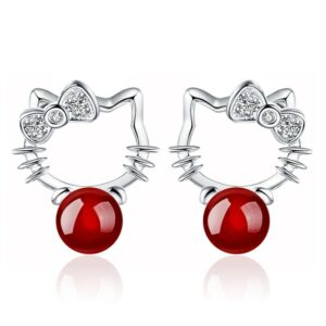 Boucles d’Oreilles Hello Kitty perle rouge