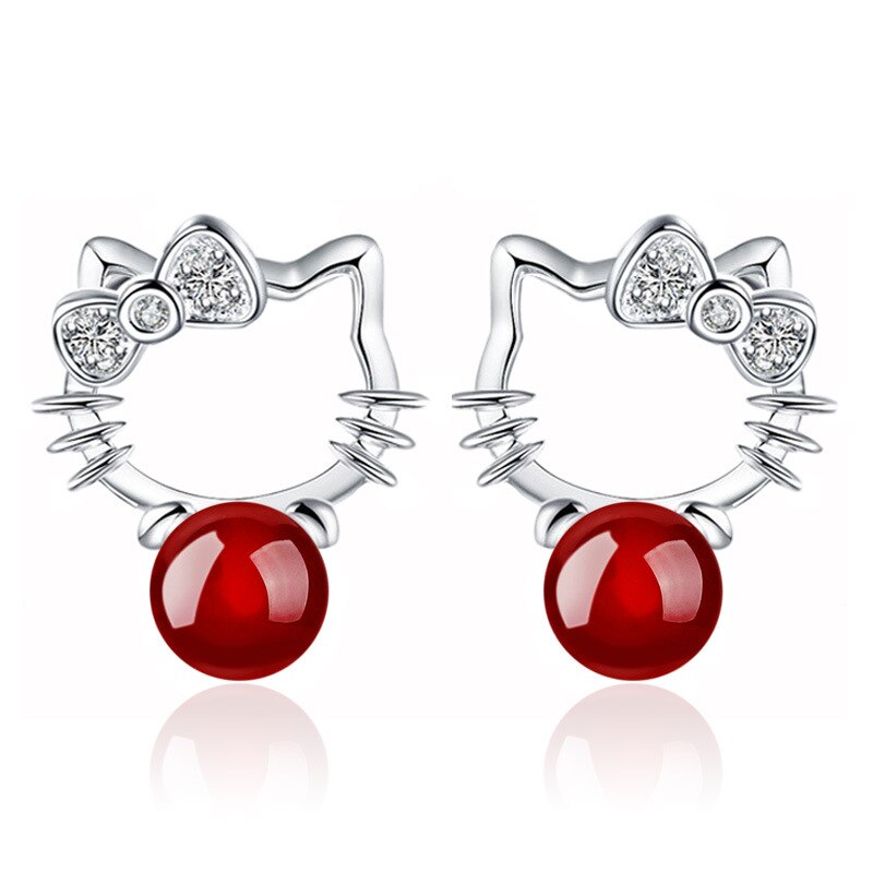 Boucles d’Oreilles Hello Kitty perle rouge