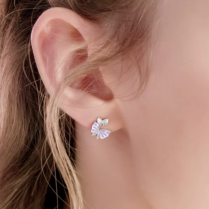 Boucle d'Oreille Kuromi noeud en Argent